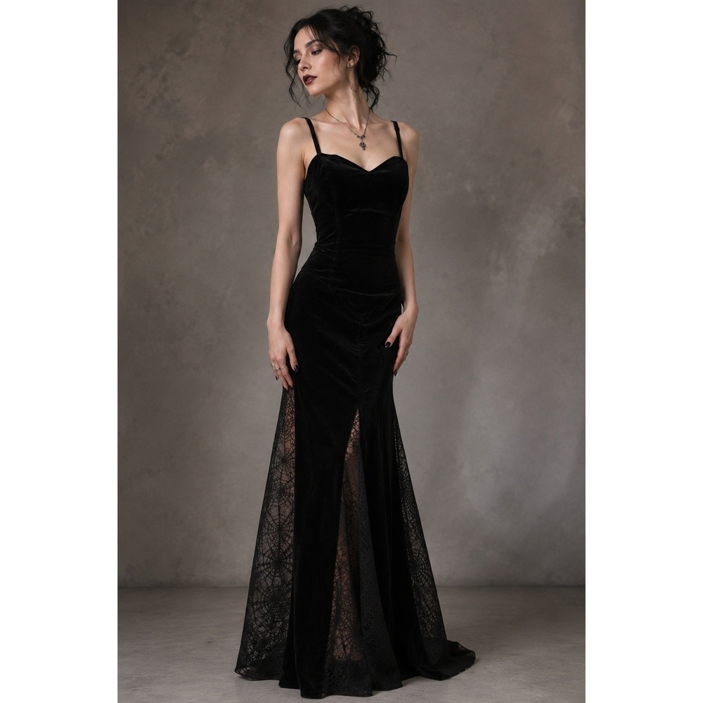 Y2K Lip service Velvet Gown S Spiderweb Corset Maxi Goth Whimsigoth Romantic
